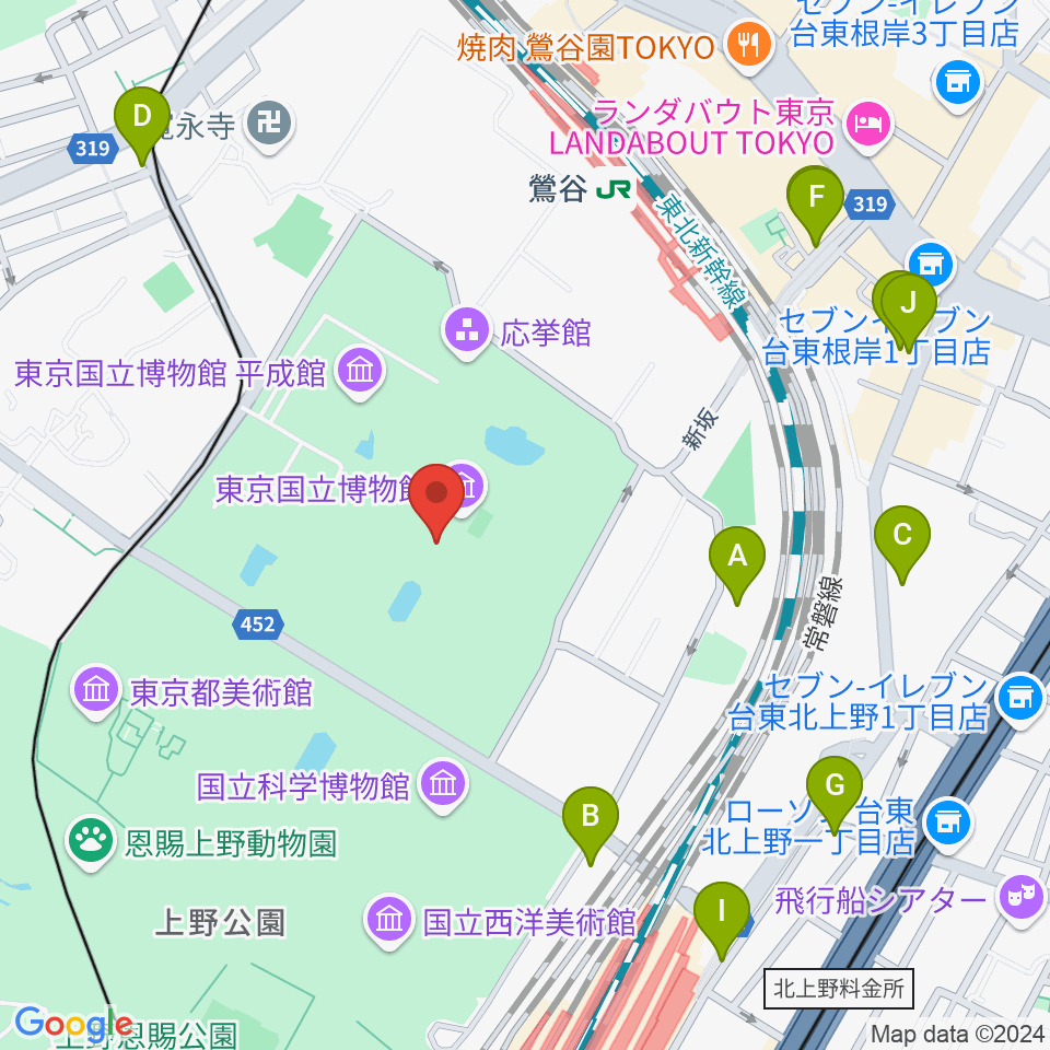 東京国立博物館・本館周辺の駐車場・コインパーキング一覧地図