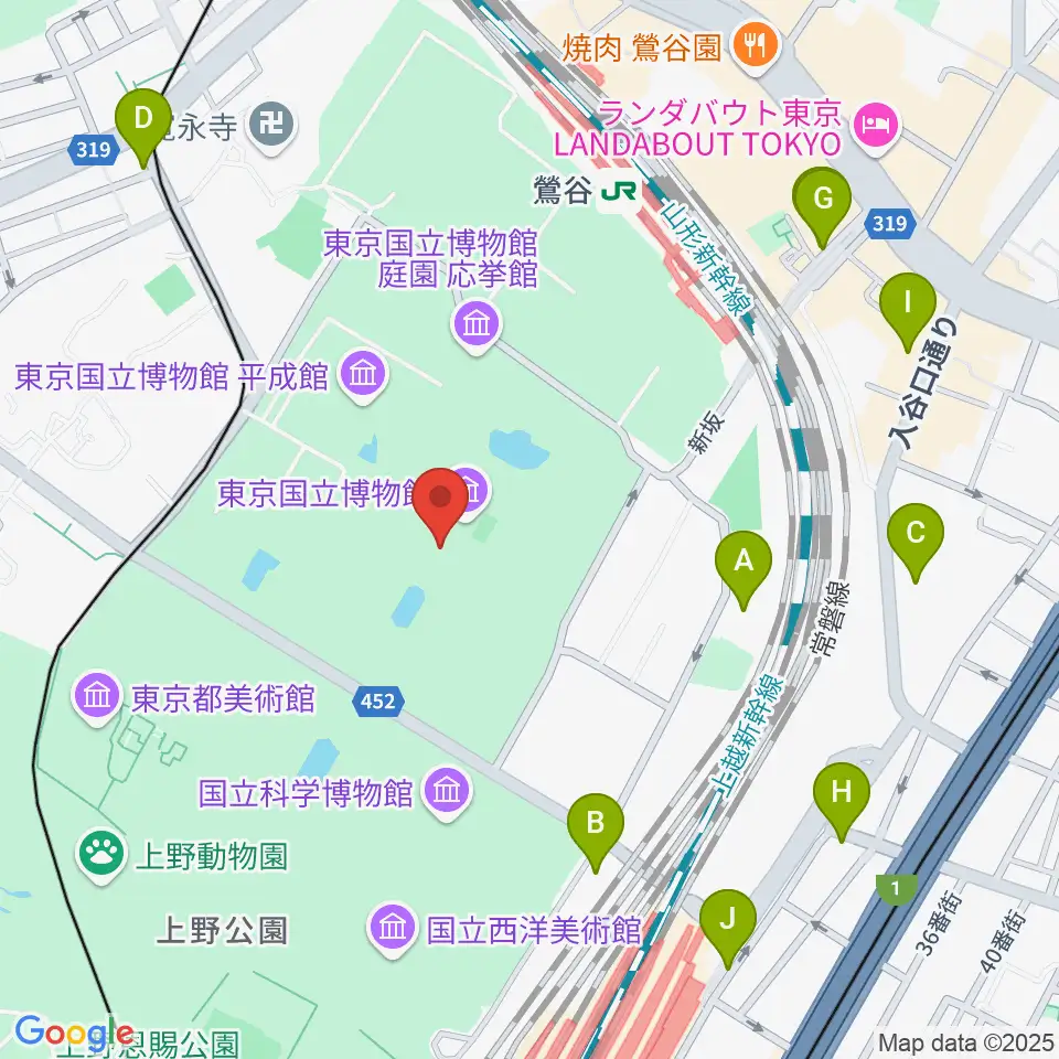 東京国立博物館・本館周辺の駐車場・コインパーキング一覧地図