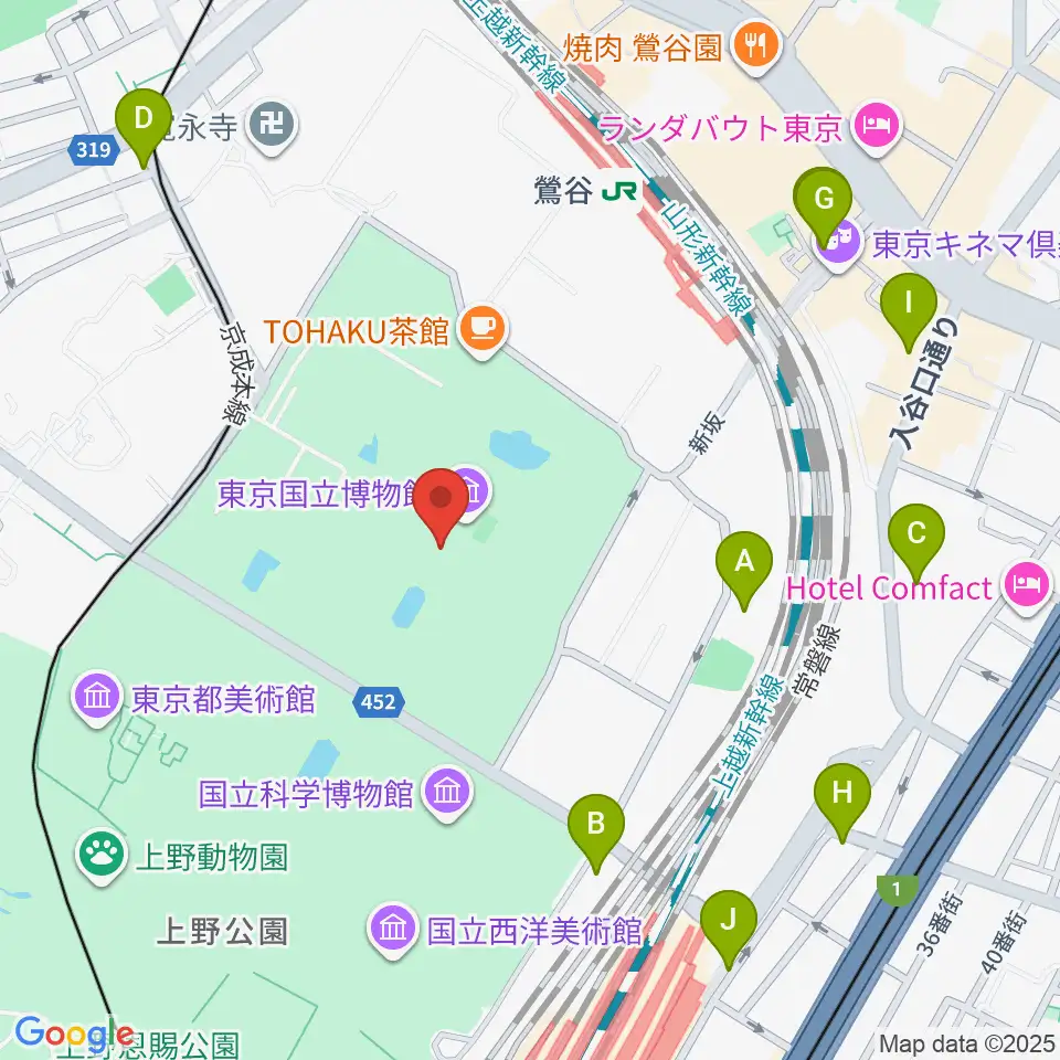 東京国立博物館・本館周辺の駐車場・コインパーキング一覧地図