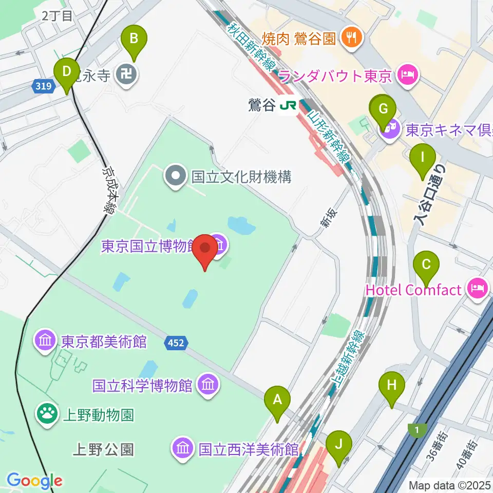 東京国立博物館・本館周辺の駐車場・コインパーキング一覧地図