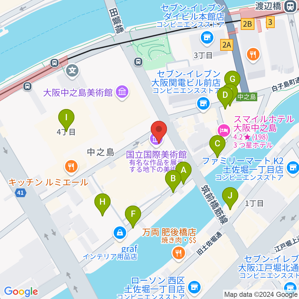 国立国際美術館周辺の駐車場・コインパーキング一覧地図