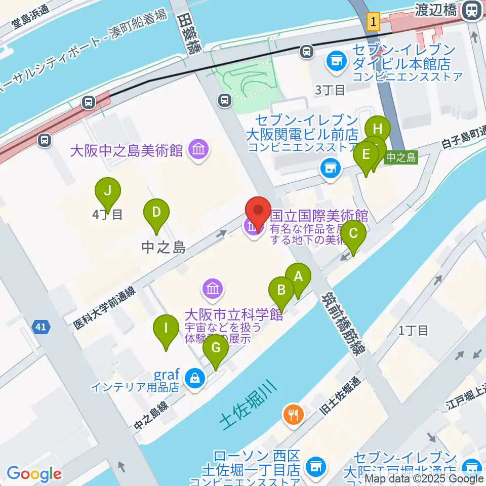 国立国際美術館周辺の駐車場・コインパーキング一覧地図