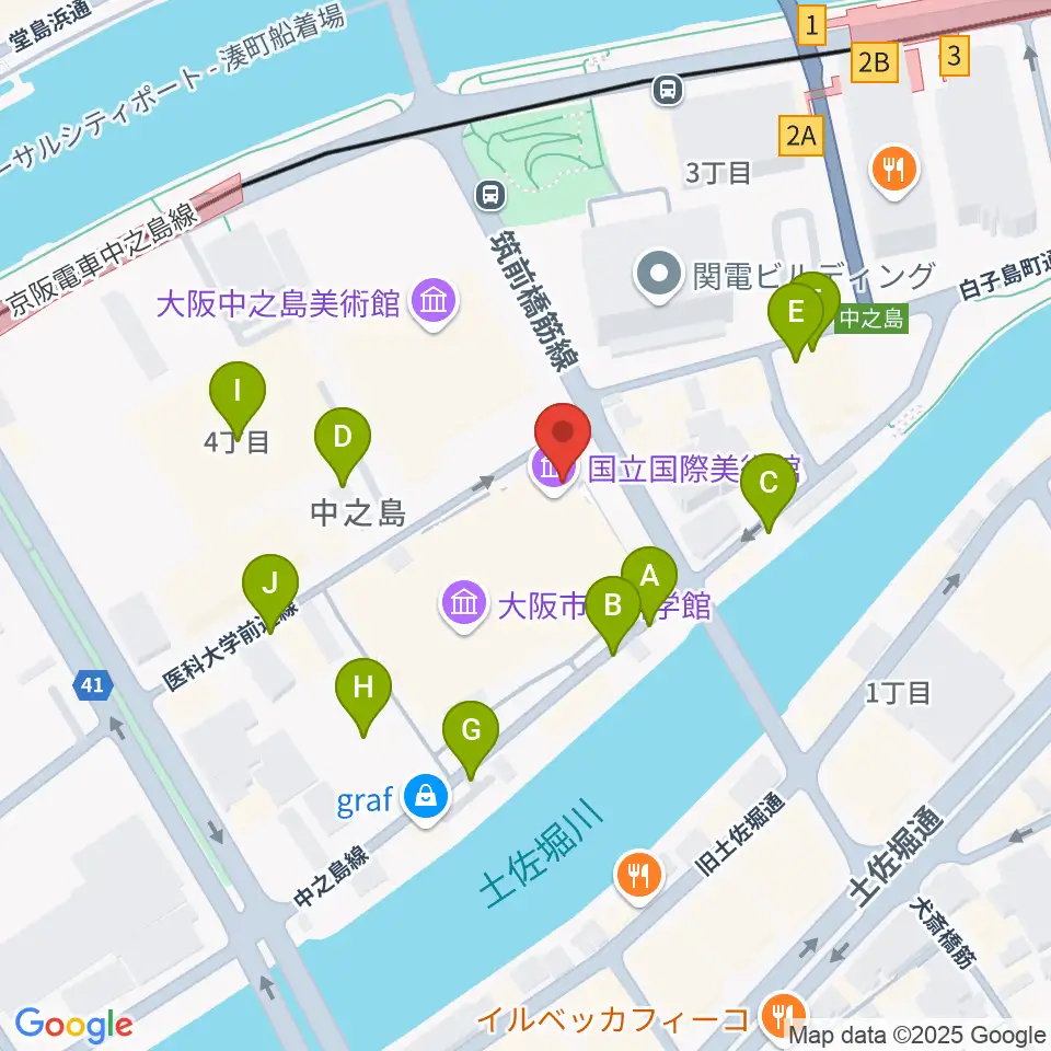 国立国際美術館周辺の駐車場・コインパーキング一覧地図