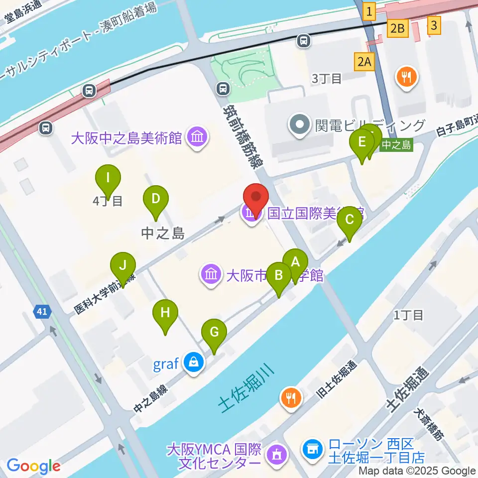 国立国際美術館周辺の駐車場・コインパーキング一覧地図