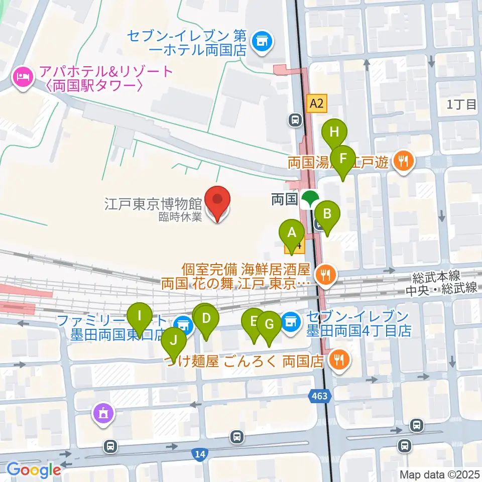 江戸東京博物館周辺の駐車場・コインパーキング一覧地図