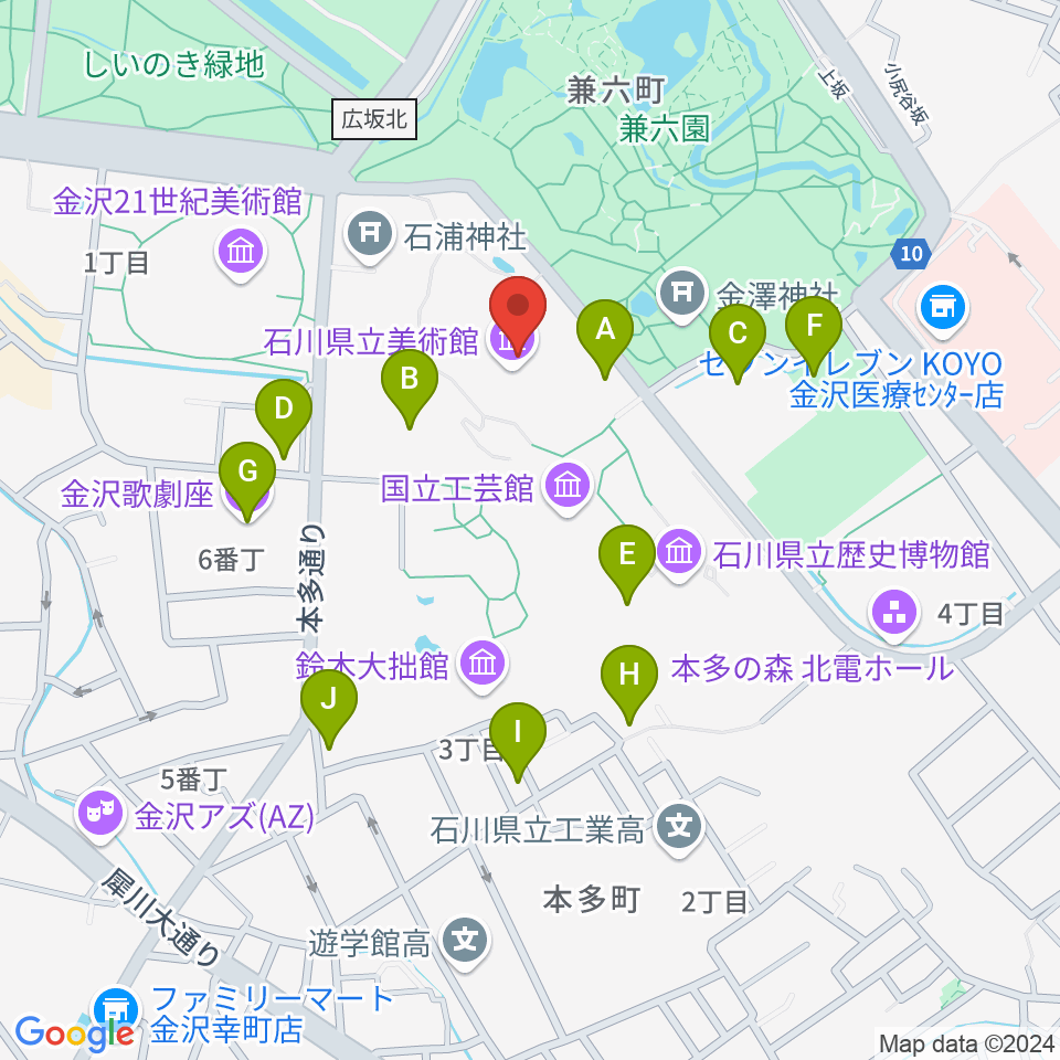 石川県立美術館周辺の駐車場・コインパーキング一覧地図