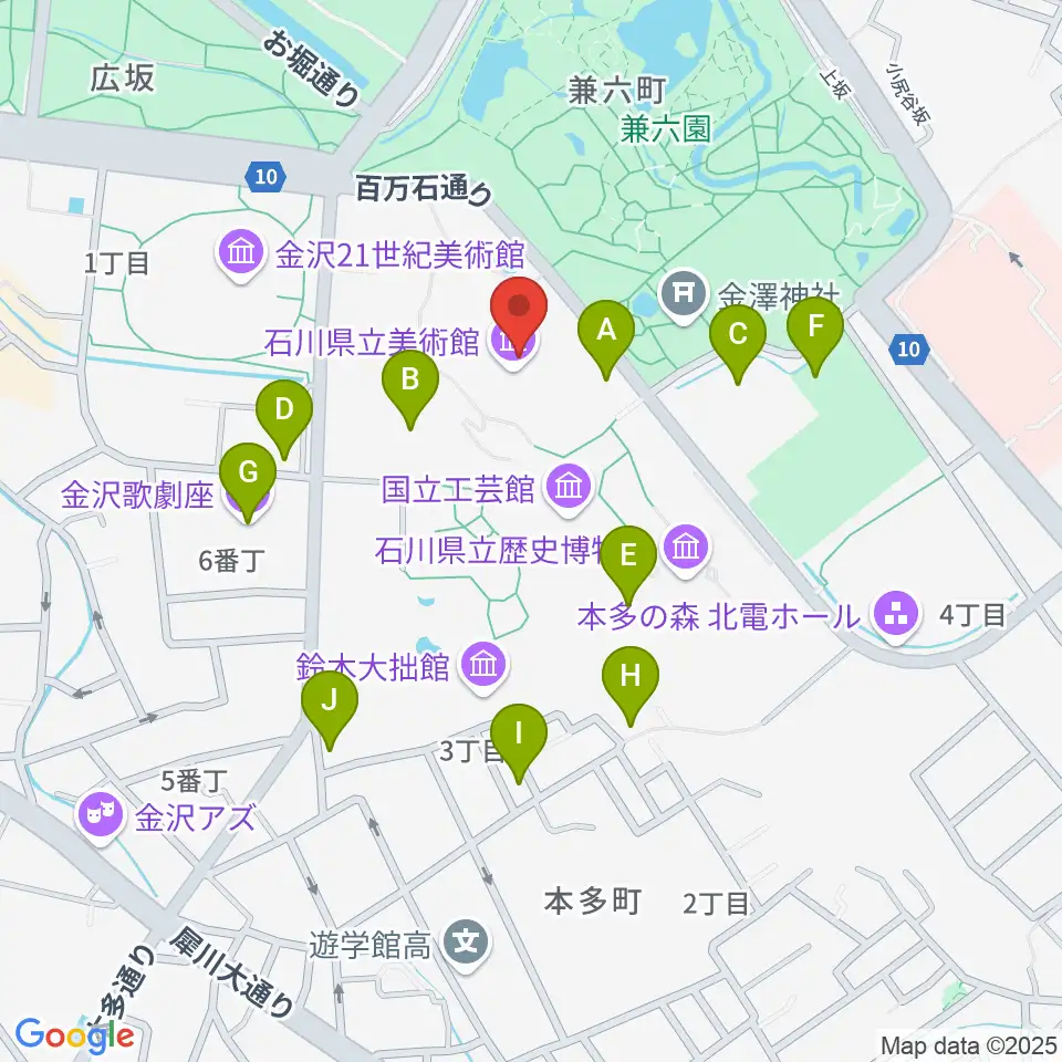 石川県立美術館周辺の駐車場・コインパーキング一覧地図