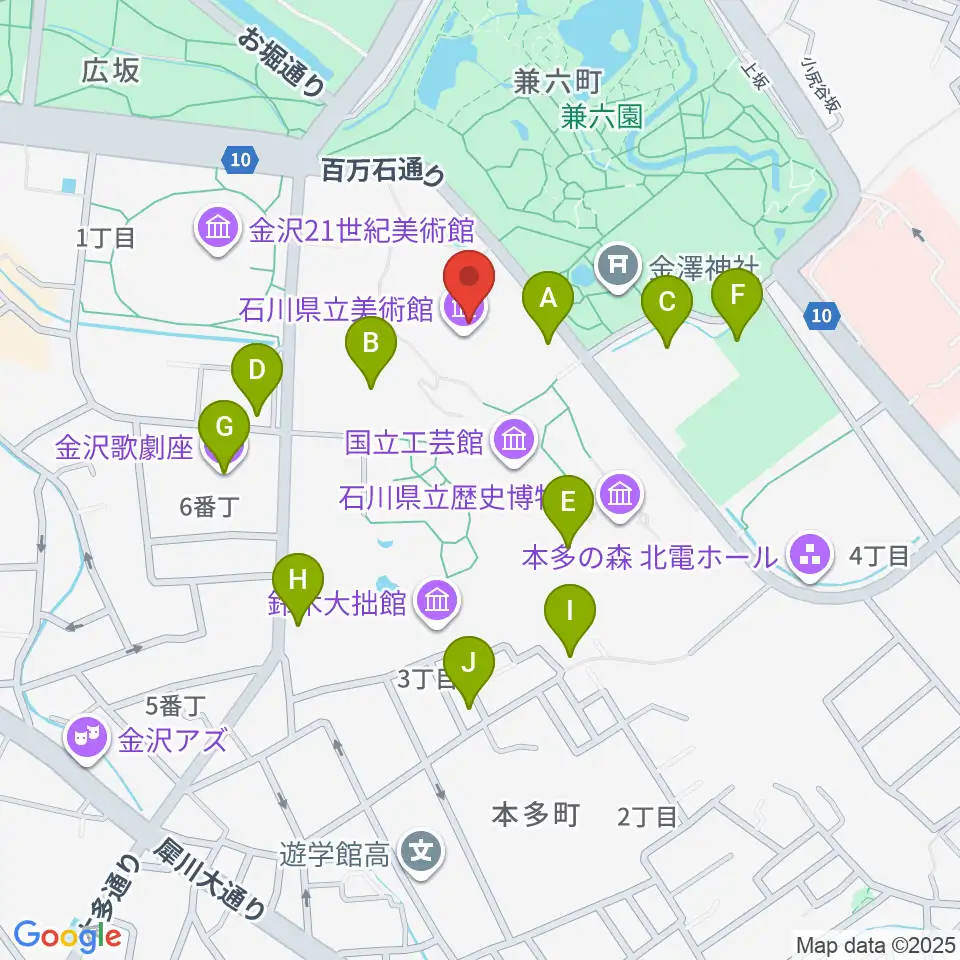 石川県立美術館周辺の駐車場・コインパーキング一覧地図