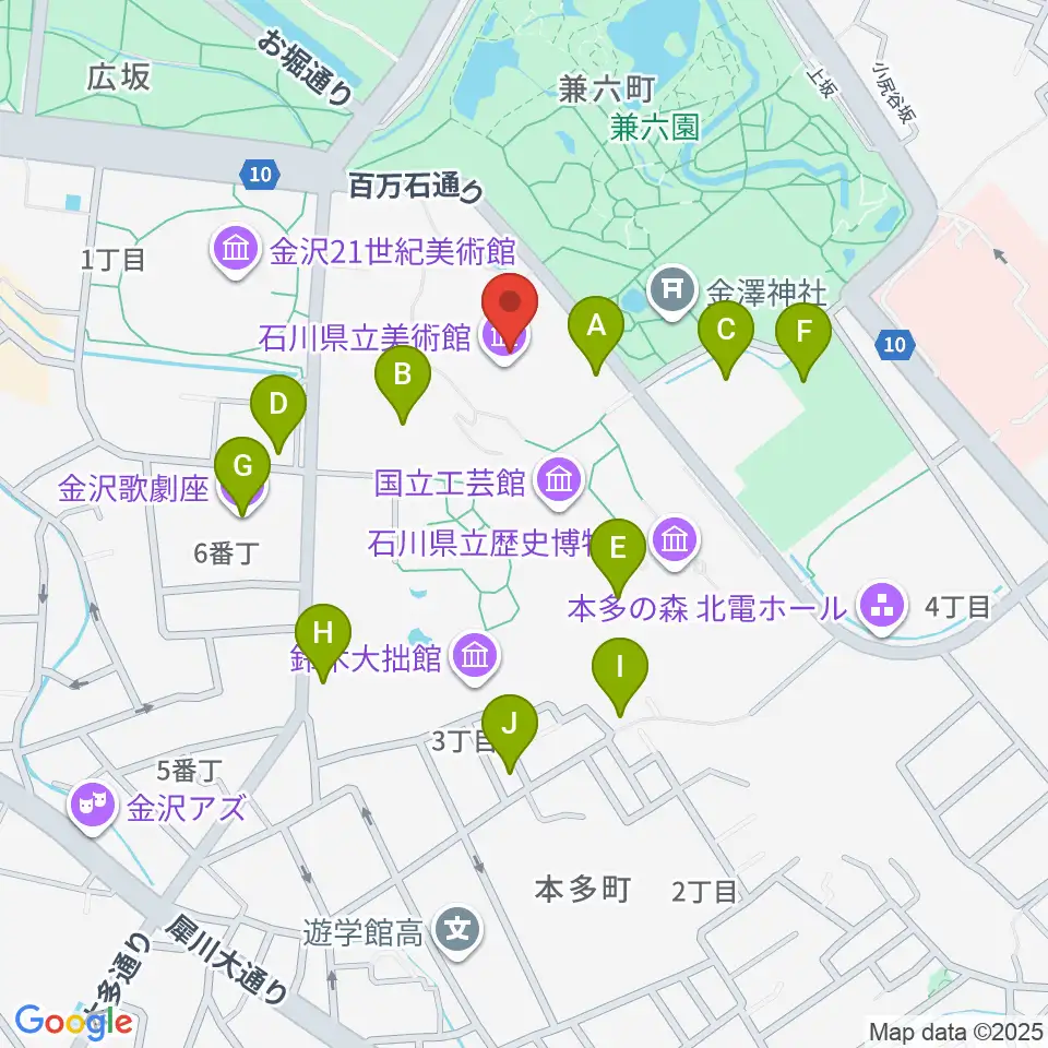 石川県立美術館周辺の駐車場・コインパーキング一覧地図