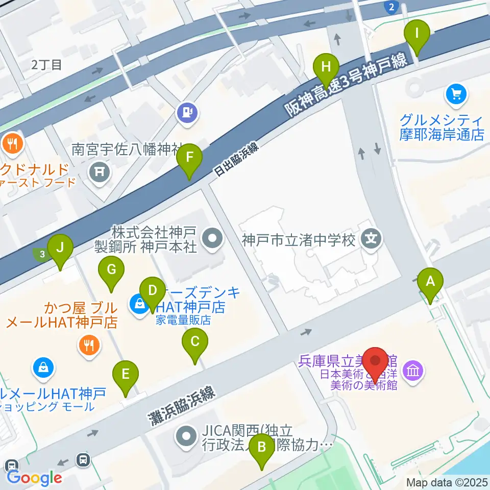 兵庫県立美術館周辺の駐車場・コインパーキング一覧地図