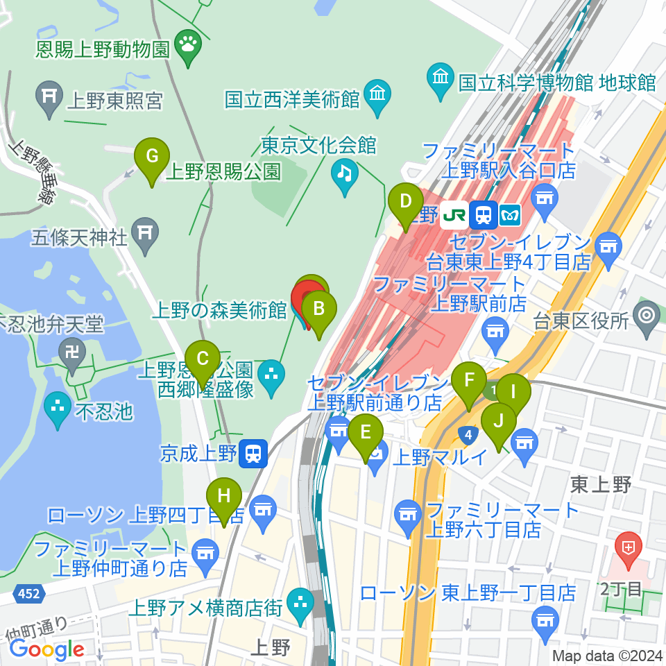 上野の森美術館周辺の駐車場・コインパーキング一覧地図