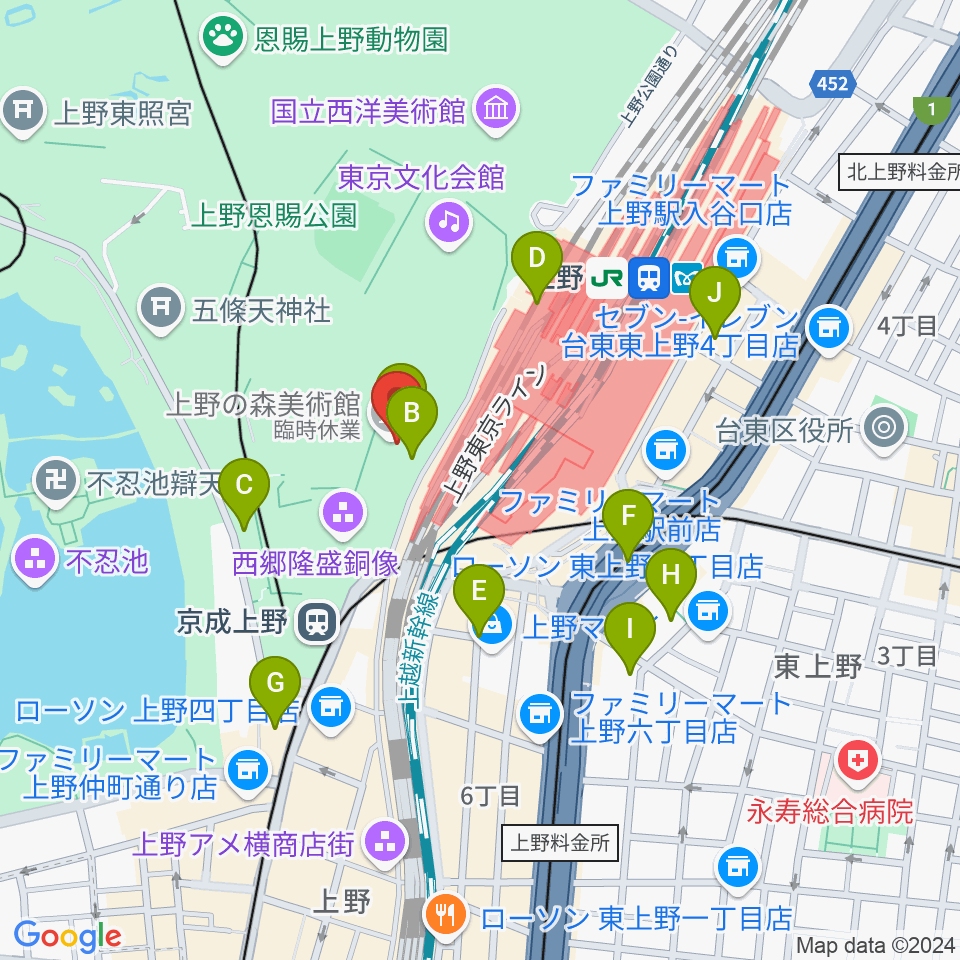 上野の森美術館周辺の駐車場・コインパーキング一覧地図