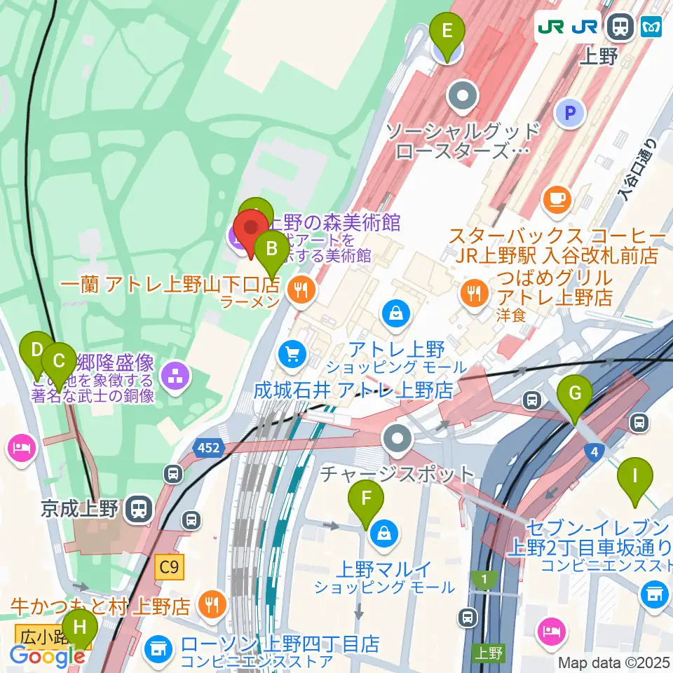 上野の森美術館周辺の駐車場・コインパーキング一覧地図