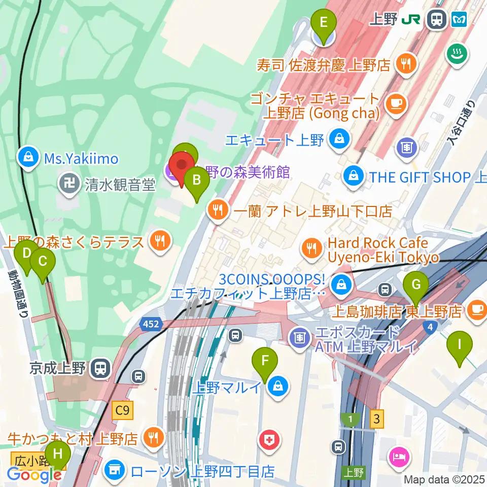 上野の森美術館周辺の駐車場・コインパーキング一覧地図