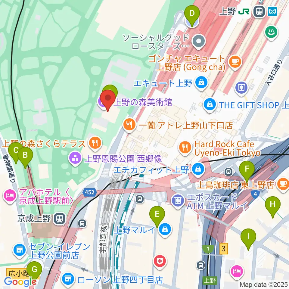 上野の森美術館周辺の駐車場・コインパーキング一覧地図
