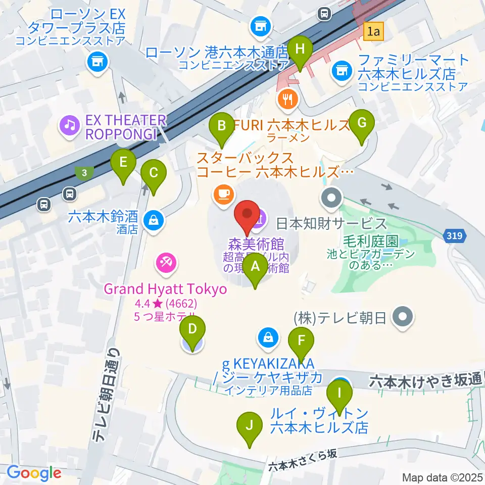 森美術館周辺の駐車場・コインパーキング一覧地図