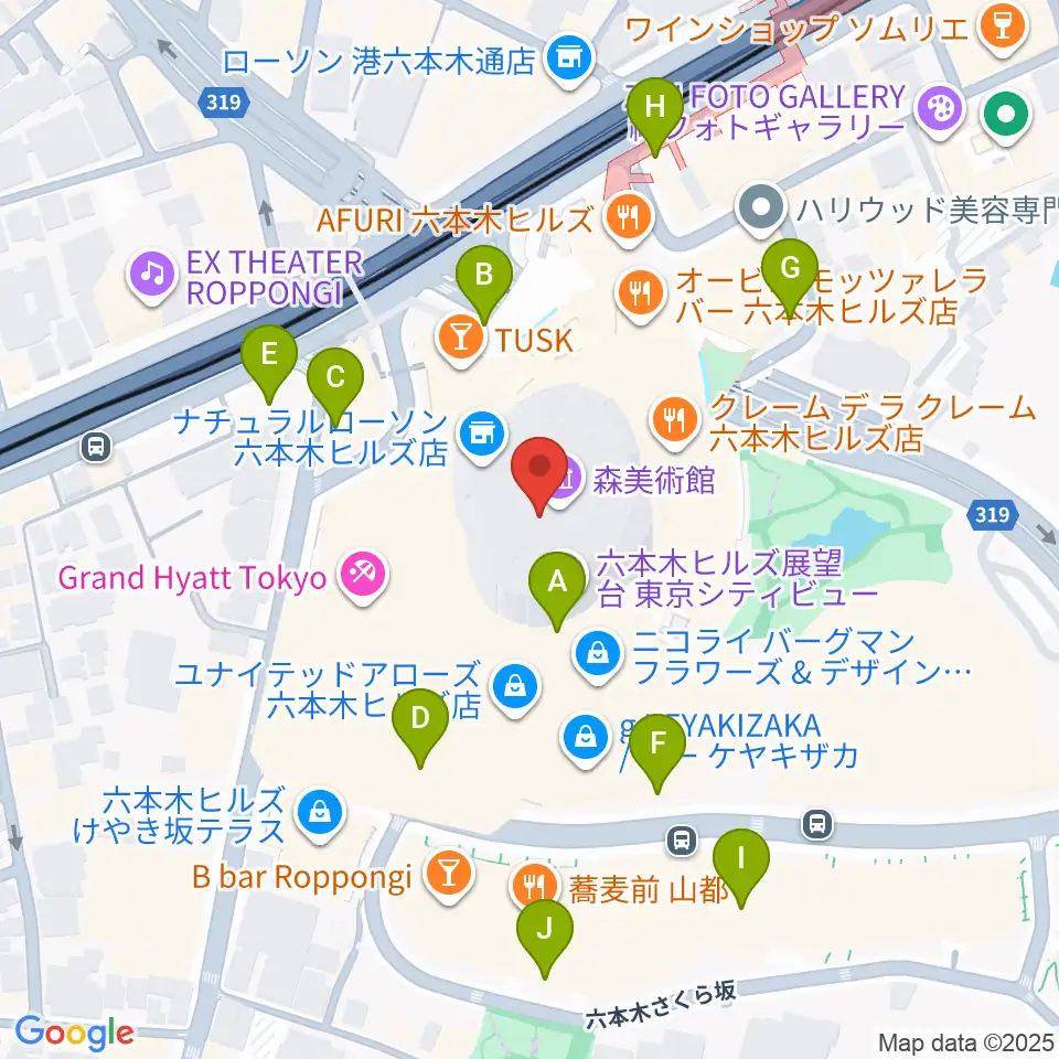 森美術館周辺の駐車場・コインパーキング一覧地図