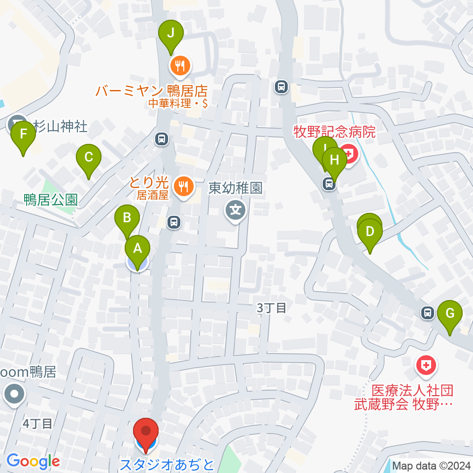 スタジオあぢと周辺の駐車場・コインパーキング一覧地図