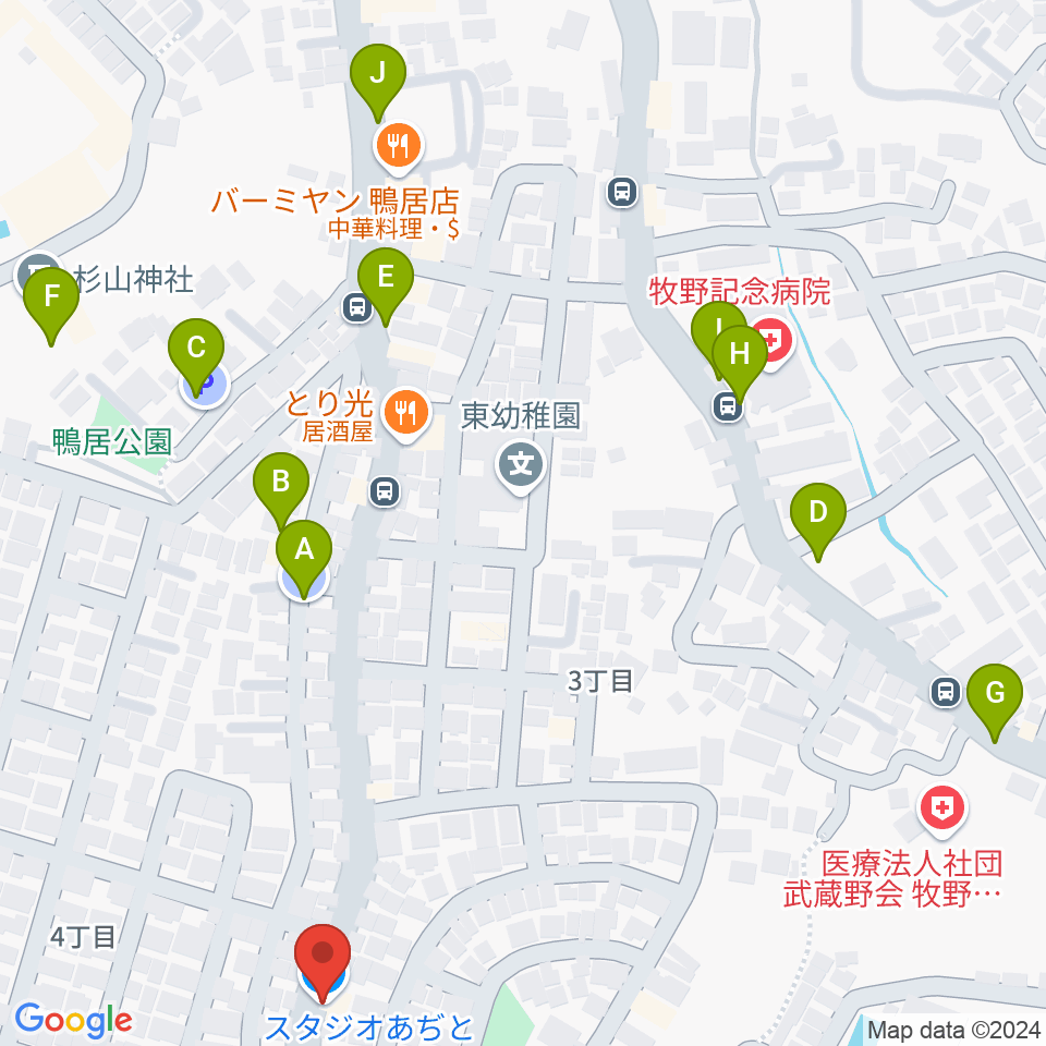 スタジオあぢと周辺の駐車場・コインパーキング一覧地図