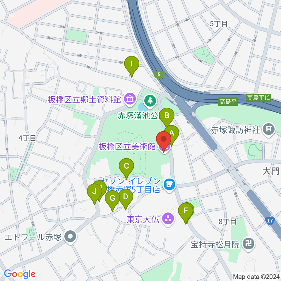 板橋区立美術館周辺の駐車場・コインパーキング一覧地図