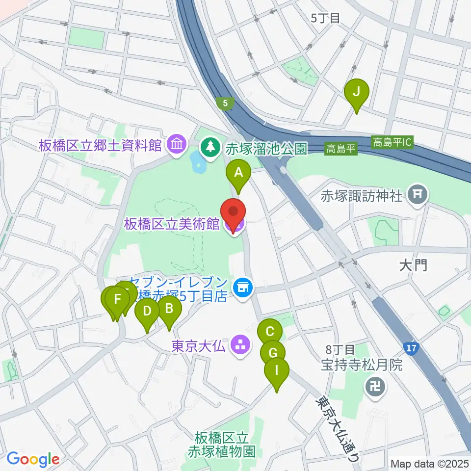 板橋区立美術館周辺の駐車場・コインパーキング一覧地図