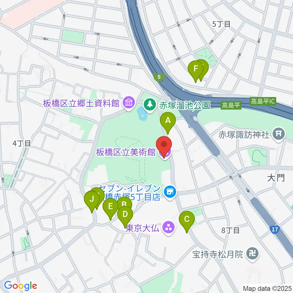 板橋区立美術館周辺の駐車場・コインパーキング一覧地図