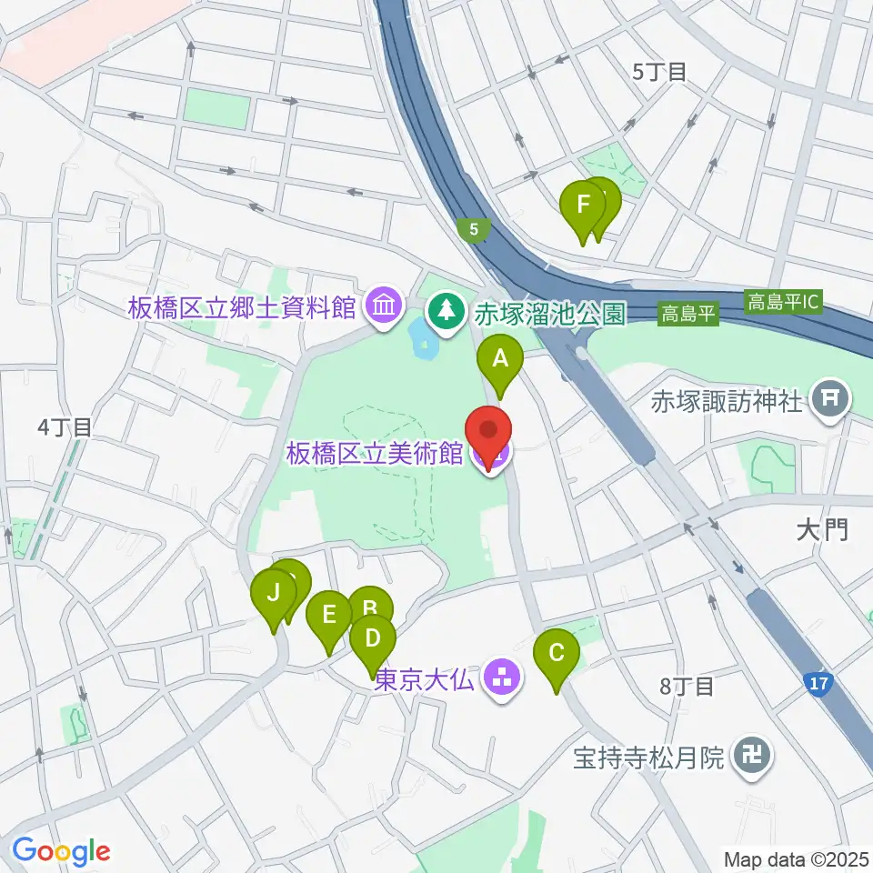 板橋区立美術館周辺の駐車場・コインパーキング一覧地図