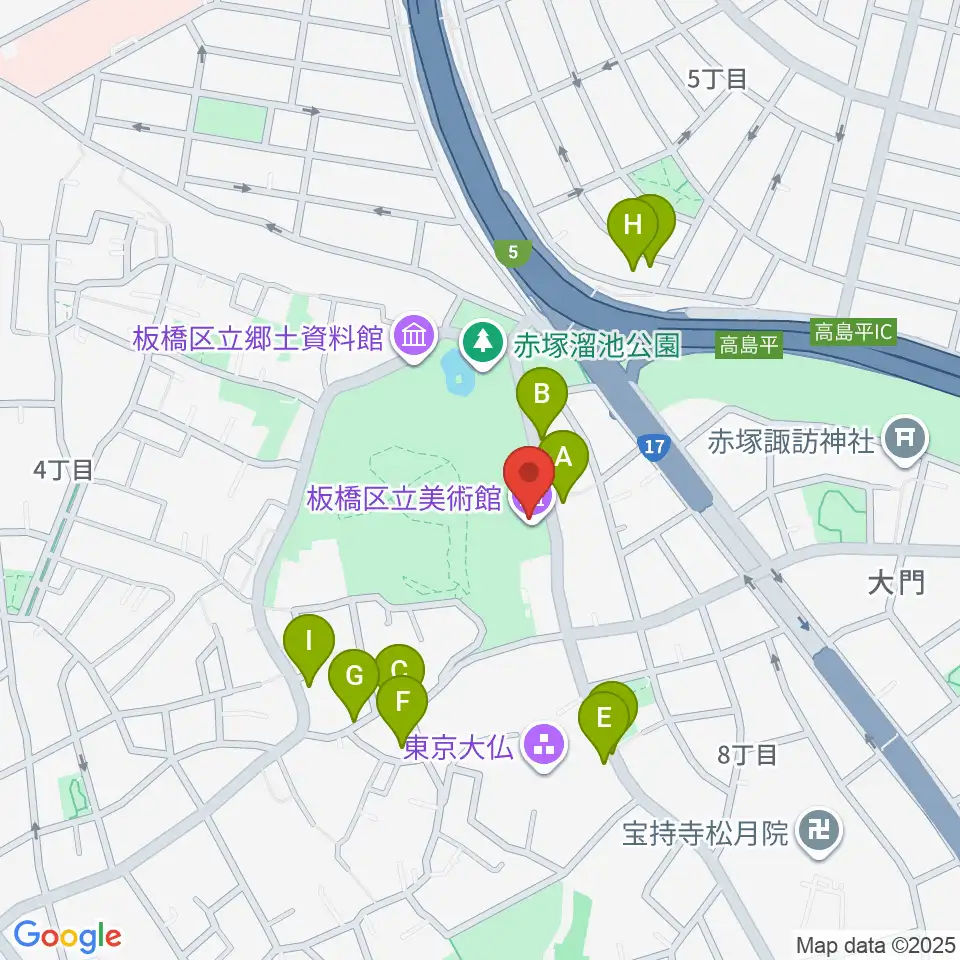 板橋区立美術館周辺の駐車場・コインパーキング一覧地図