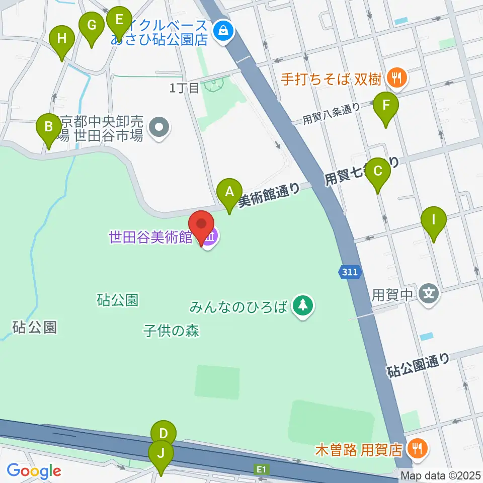 世田谷美術館周辺の駐車場・コインパーキング一覧地図
