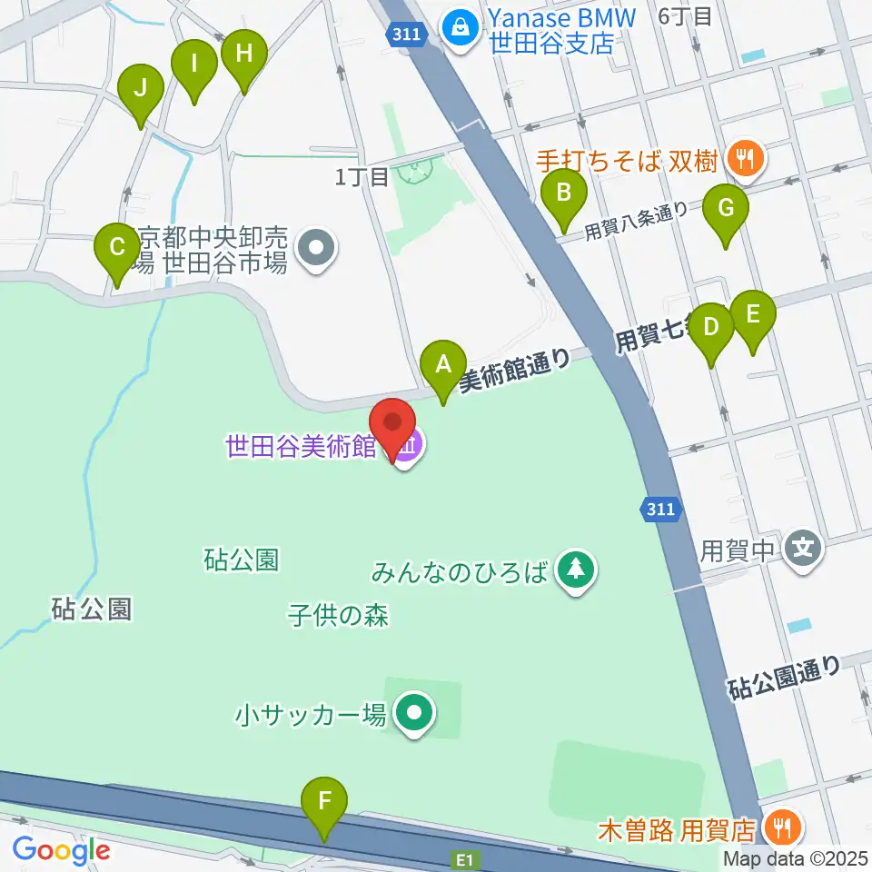 世田谷美術館周辺の駐車場・コインパーキング一覧地図