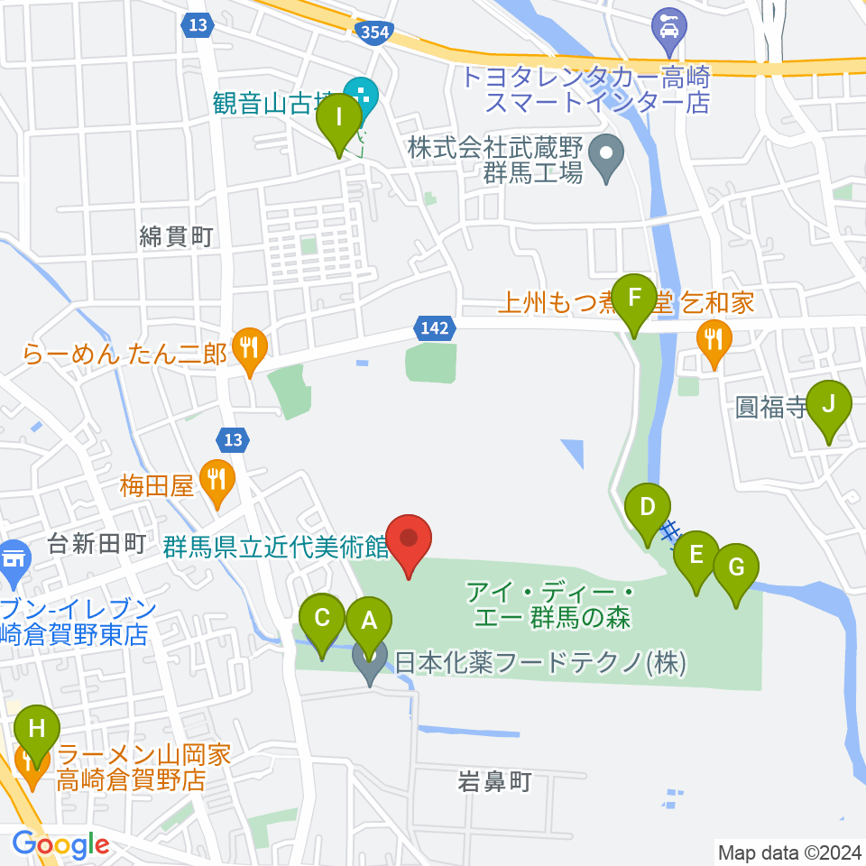 群馬県立近代美術館周辺の駐車場・コインパーキング一覧地図