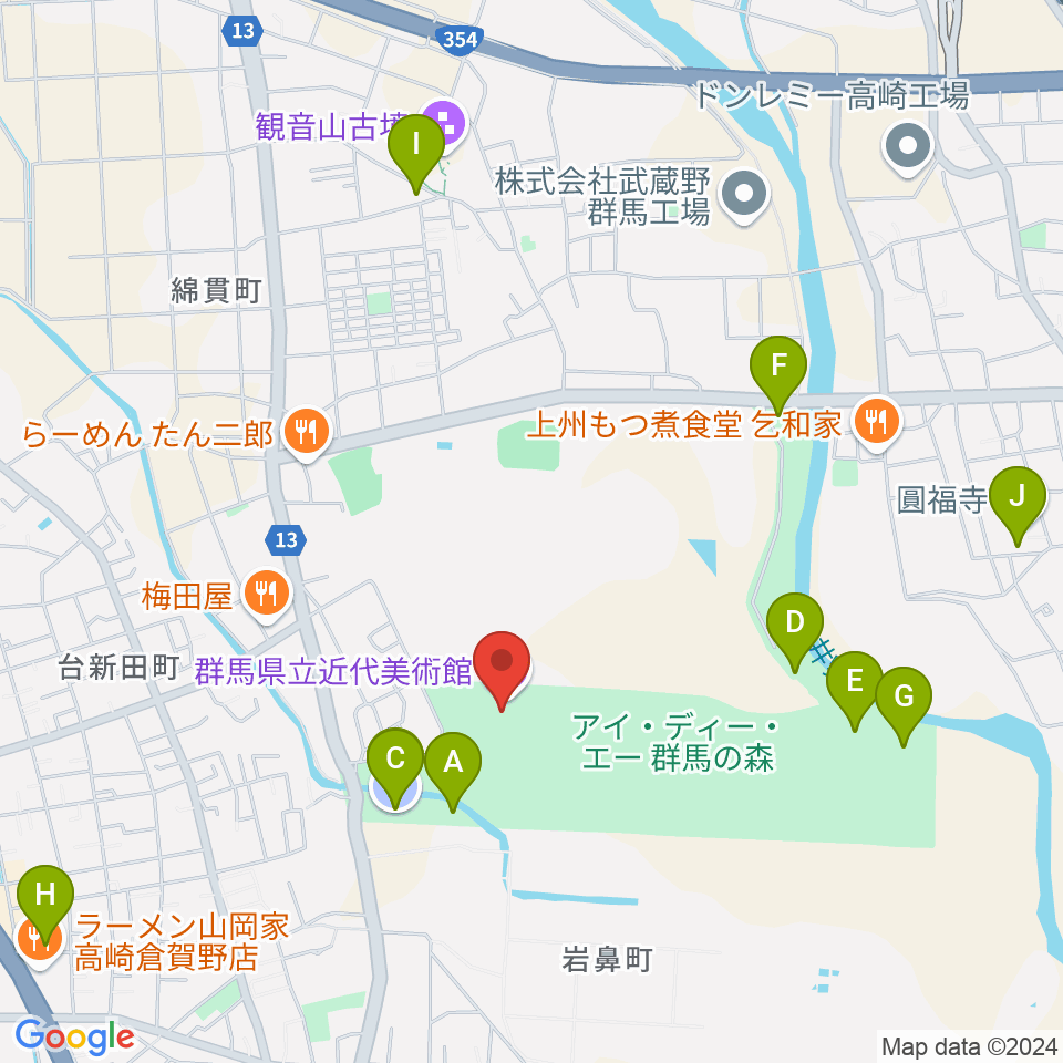 群馬県立近代美術館周辺の駐車場・コインパーキング一覧地図