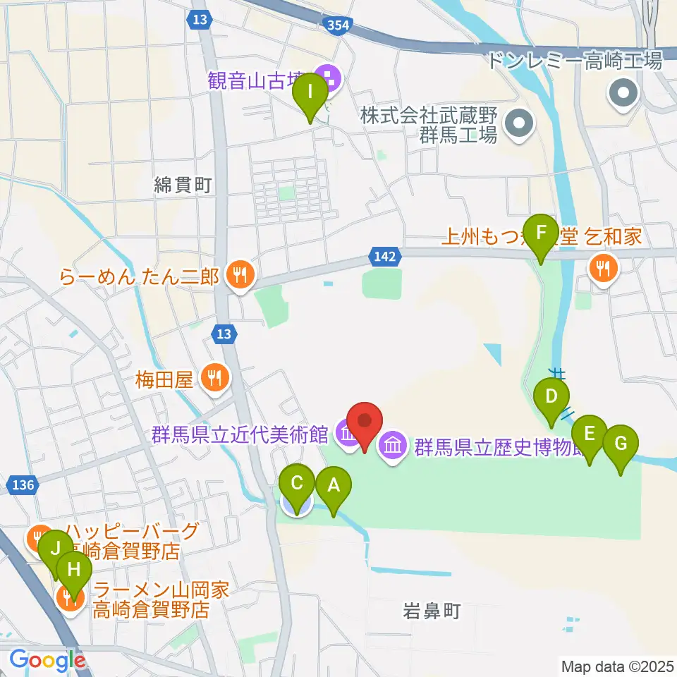 群馬県立近代美術館周辺の駐車場・コインパーキング一覧地図