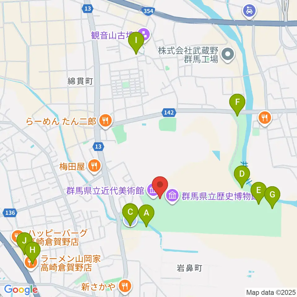 群馬県立近代美術館周辺の駐車場・コインパーキング一覧地図