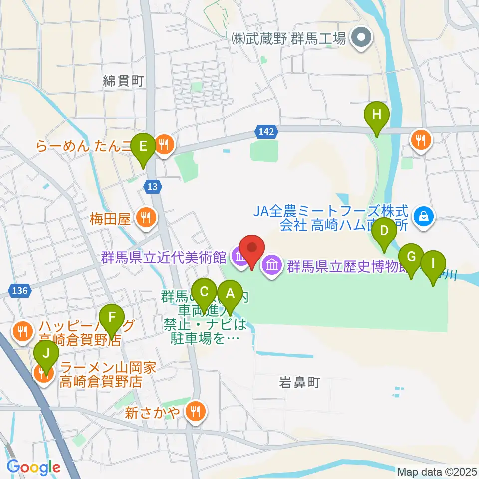 群馬県立近代美術館周辺の駐車場・コインパーキング一覧地図