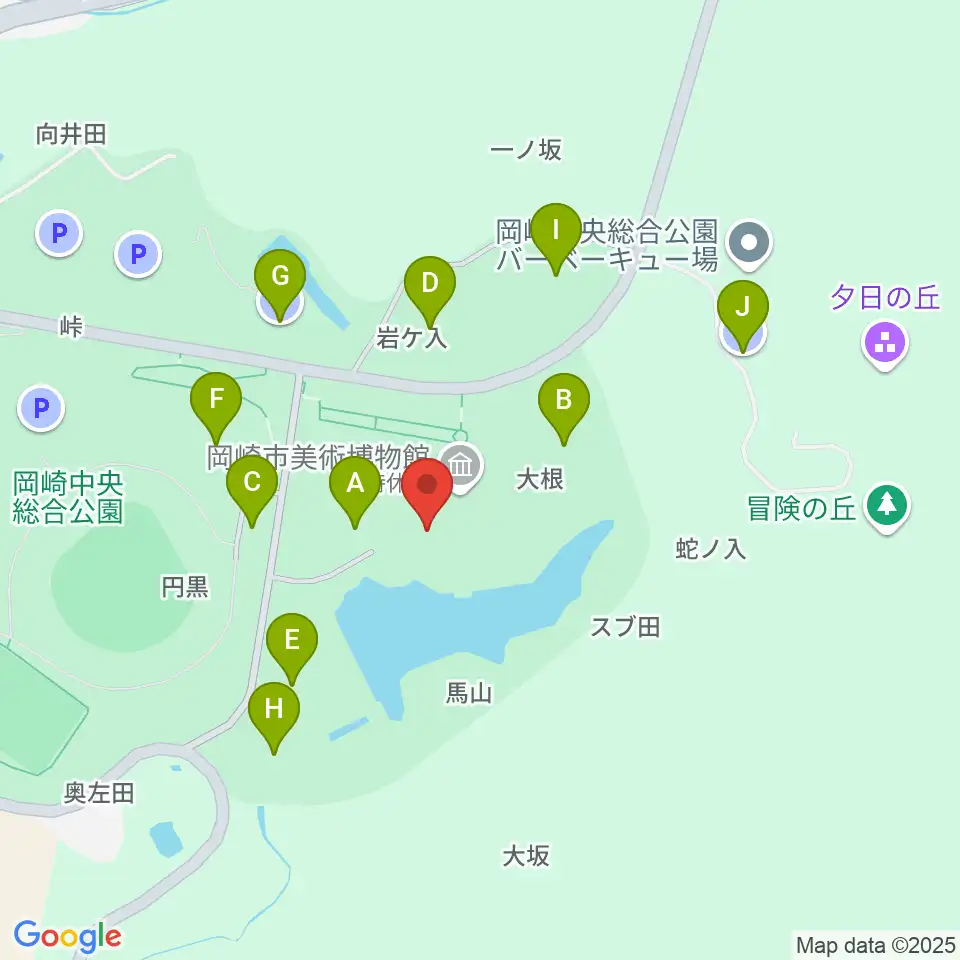 岡崎市美術博物館周辺の駐車場・コインパーキング一覧地図