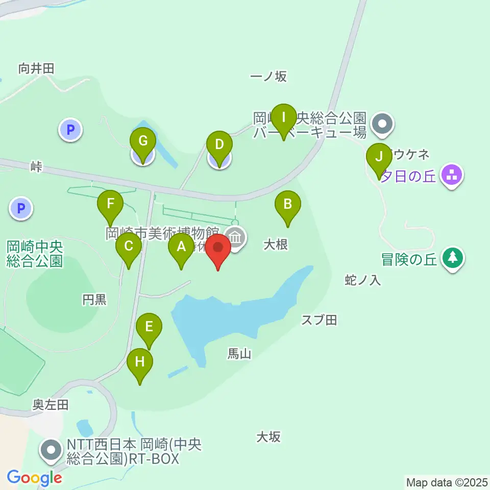 岡崎市美術博物館周辺の駐車場・コインパーキング一覧地図