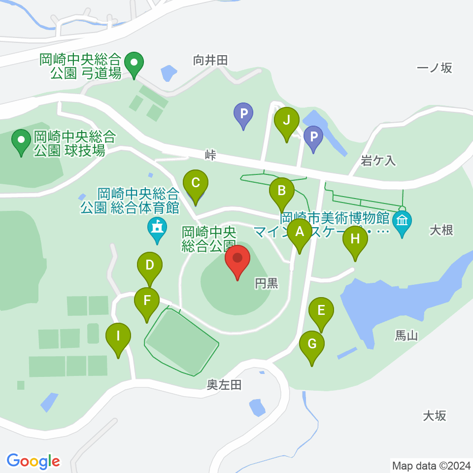 岡崎レッドダイヤモンドスタジアム周辺の駐車場・コインパーキング一覧地図