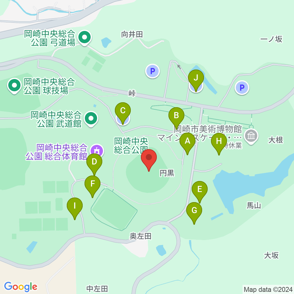 岡崎レッドダイヤモンドスタジアム周辺の駐車場・コインパーキング一覧地図