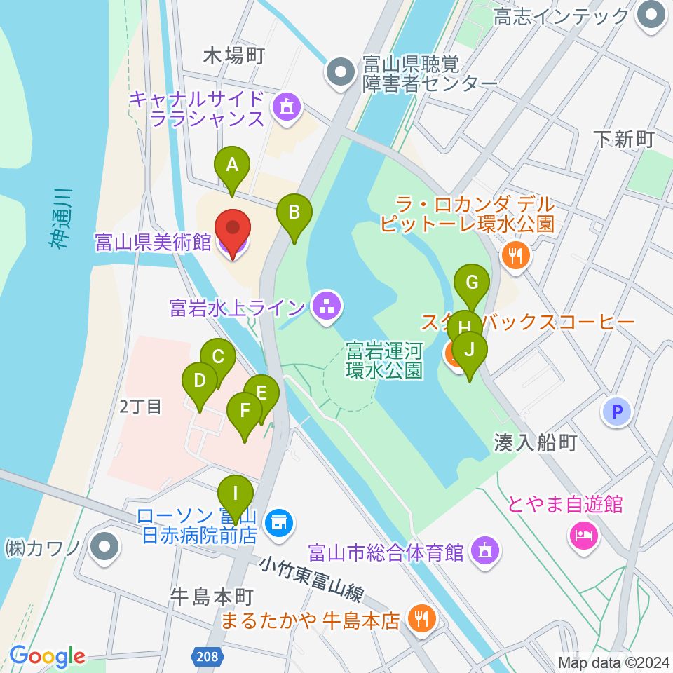 富山県美術館周辺の駐車場・コインパーキング一覧地図