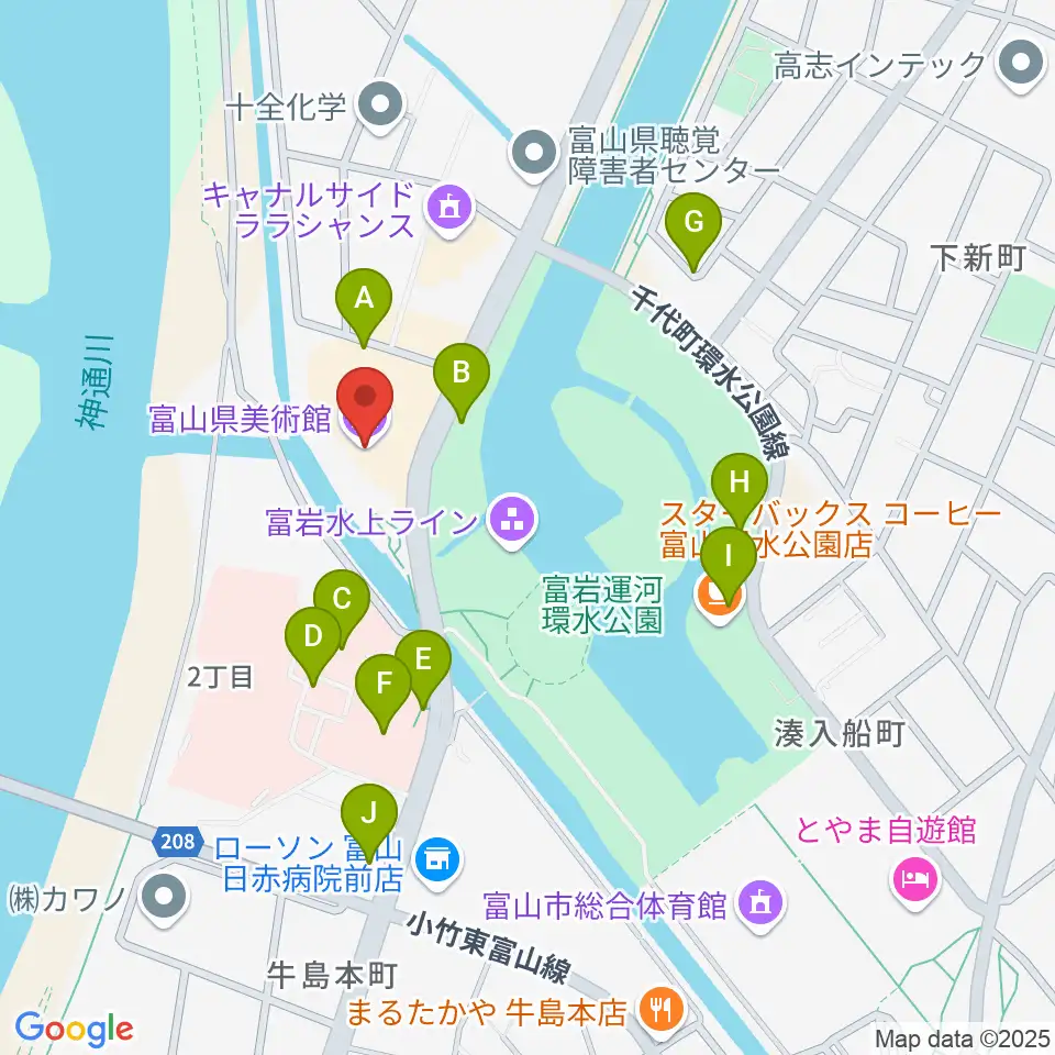 富山県美術館周辺の駐車場・コインパーキング一覧地図