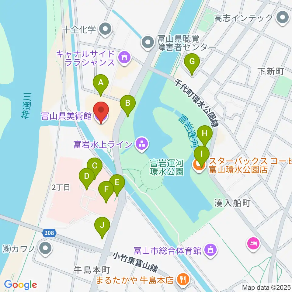 富山県美術館周辺の駐車場・コインパーキング一覧地図