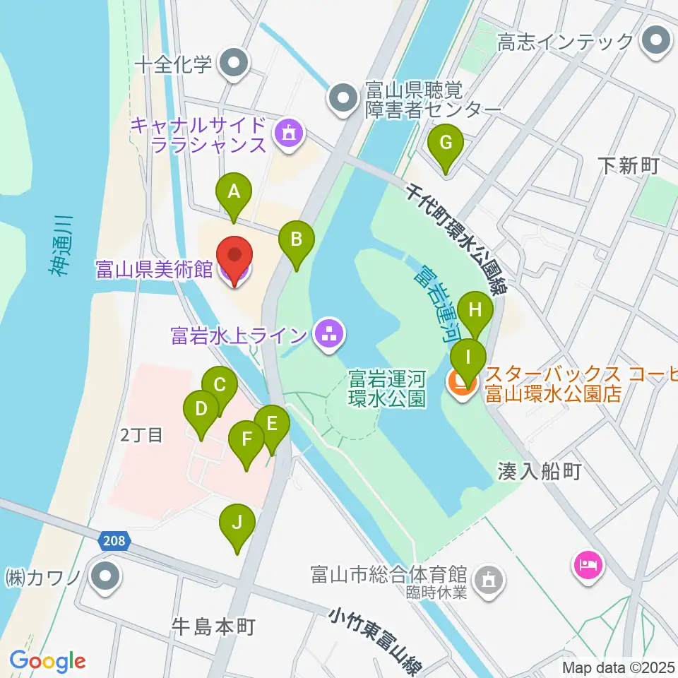 富山県美術館周辺の駐車場・コインパーキング一覧地図