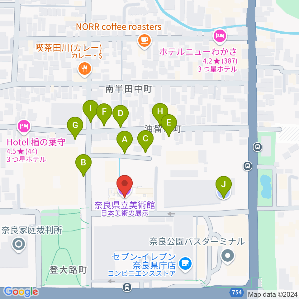 奈良県立美術館周辺の駐車場・コインパーキング一覧地図