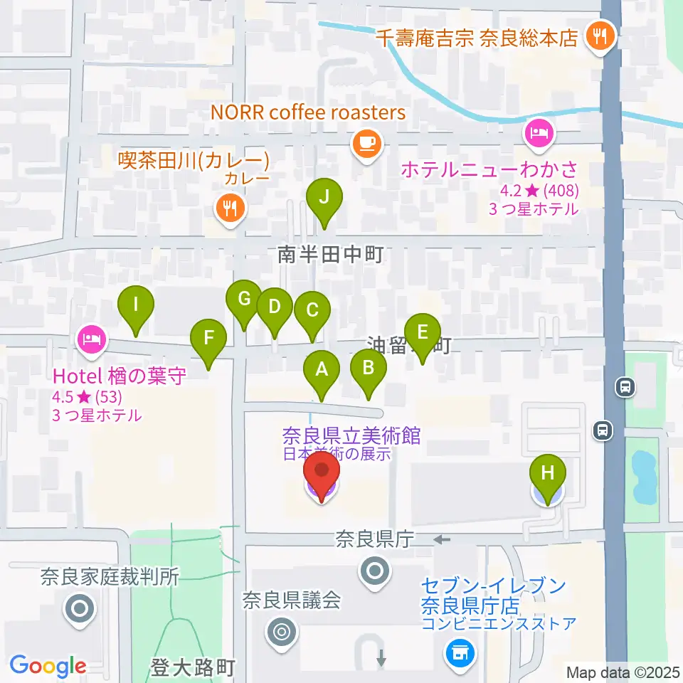 奈良県立美術館周辺の駐車場・コインパーキング一覧地図