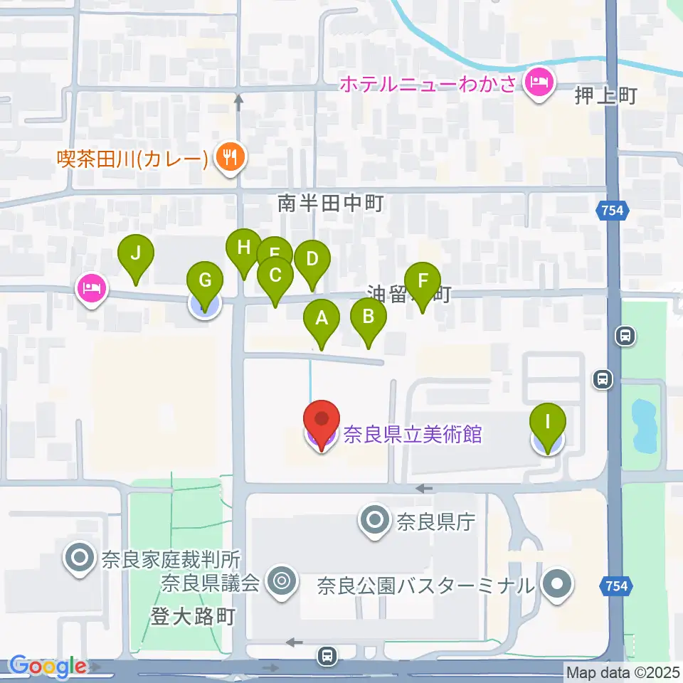 奈良県立美術館周辺の駐車場・コインパーキング一覧地図