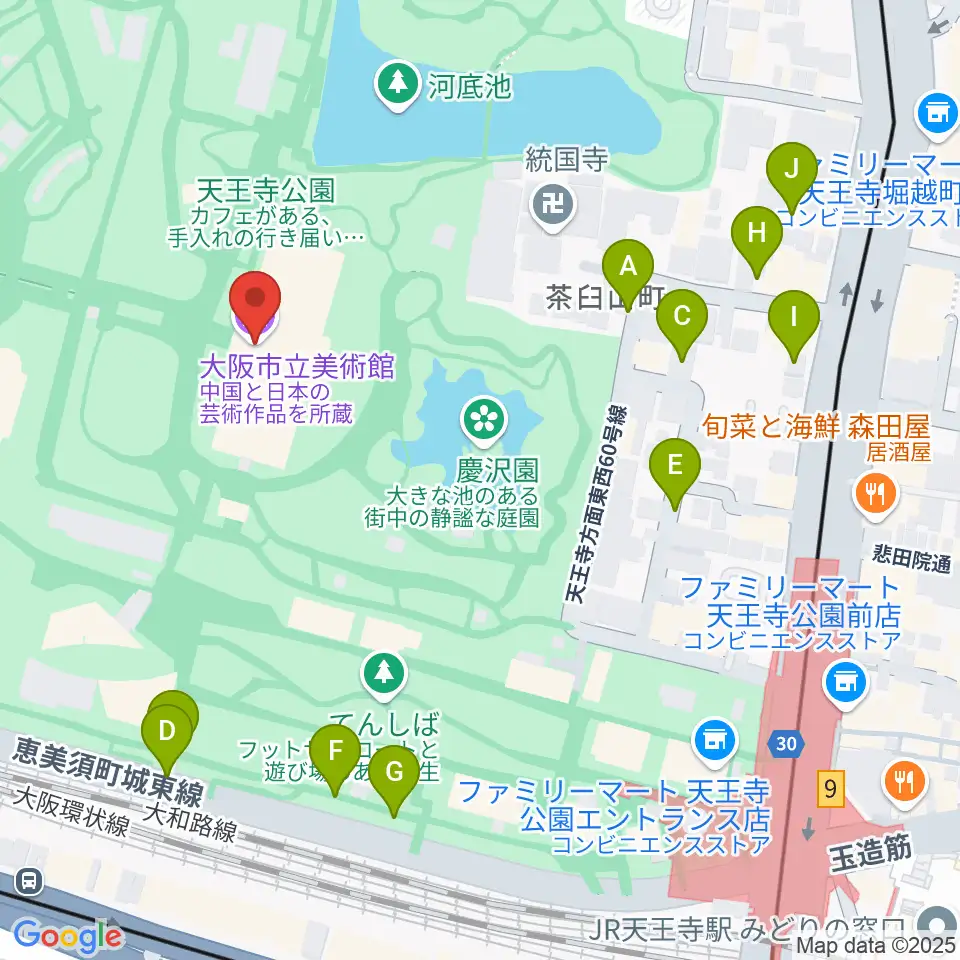 大阪市立美術館周辺の駐車場・コインパーキング一覧地図