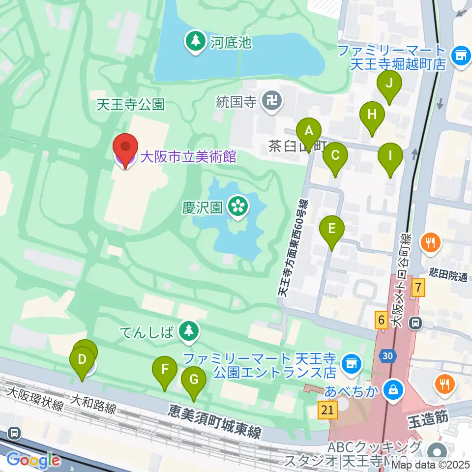 大阪市立美術館周辺の駐車場・コインパーキング一覧地図