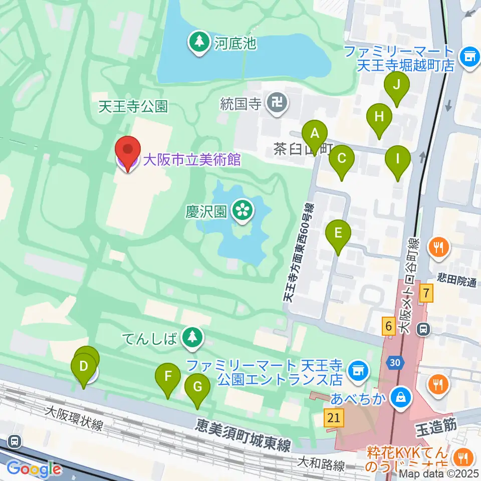 大阪市立美術館周辺の駐車場・コインパーキング一覧地図