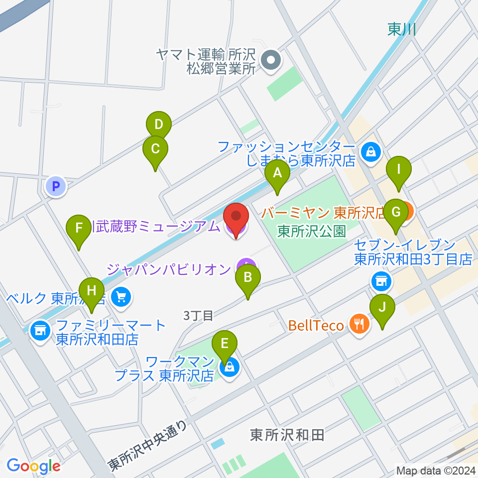 角川武蔵野ミュージアム周辺の駐車場・コインパーキング一覧地図